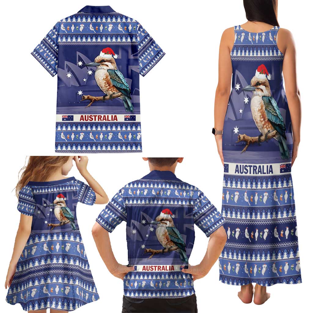Aussie Kookaburra Family Matching Tank Maxi Dress and Hawaiian Shirt Merry Christmas Blue Style