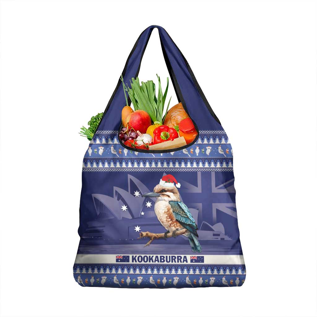 Aussie Kookaburra Grocery Bag Merry Christmas Blue Style