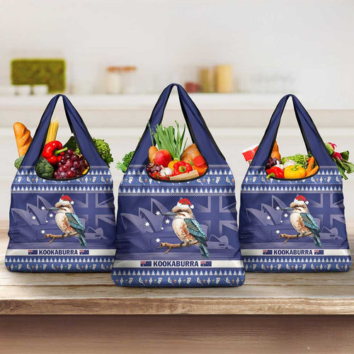 Aussie Kookaburra Grocery Bag Merry Christmas Blue Style