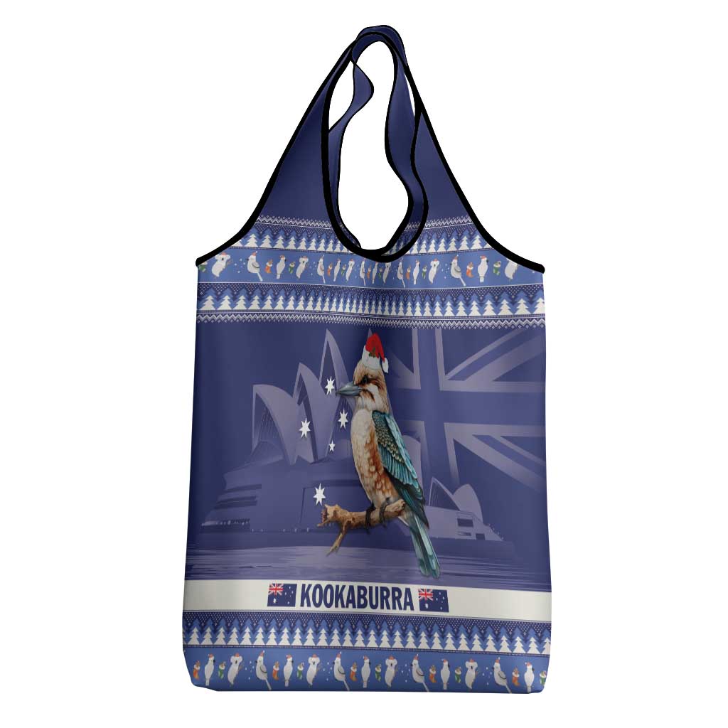 Aussie Kookaburra Grocery Bag Merry Christmas Blue Style