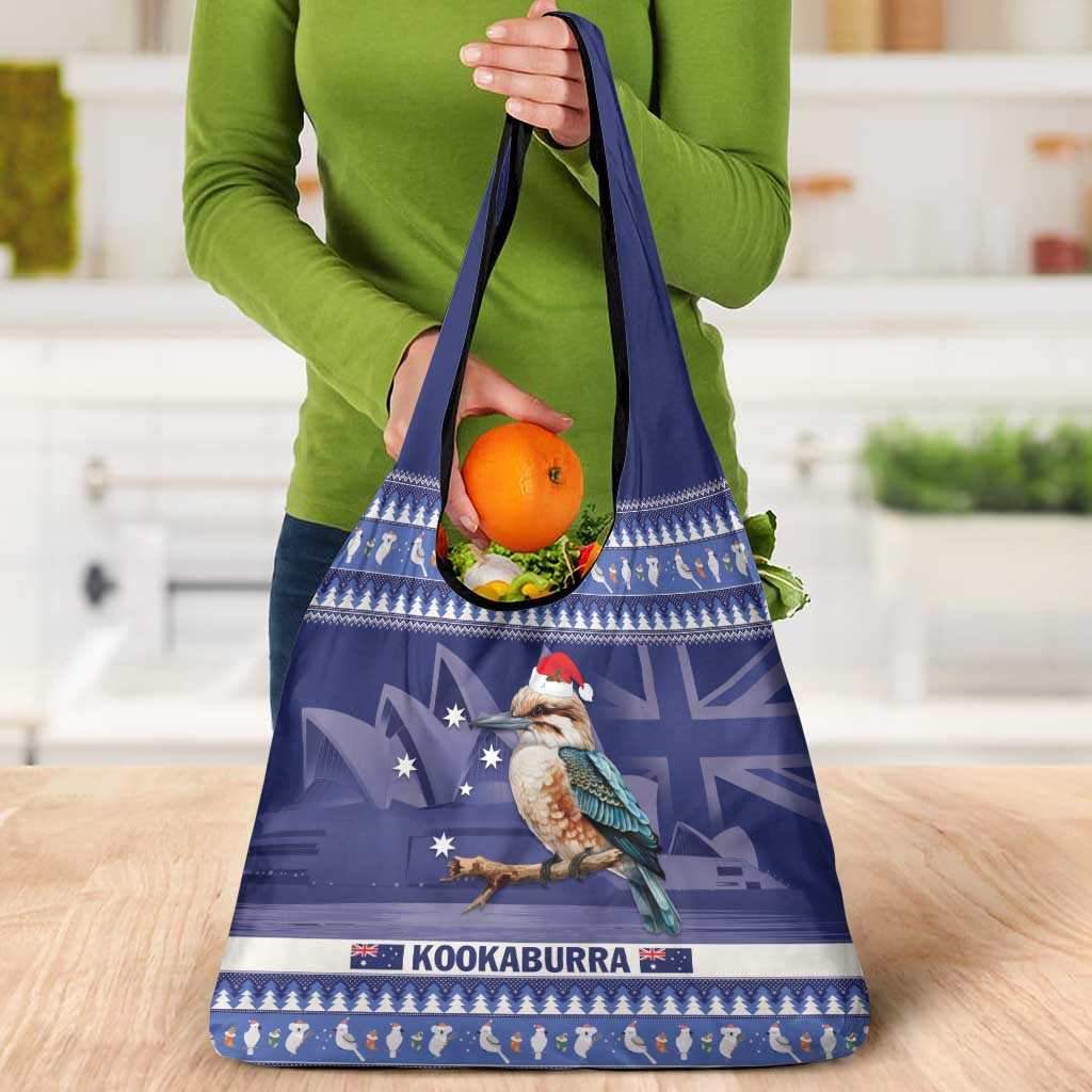 Aussie Kookaburra Grocery Bag Merry Christmas Blue Style