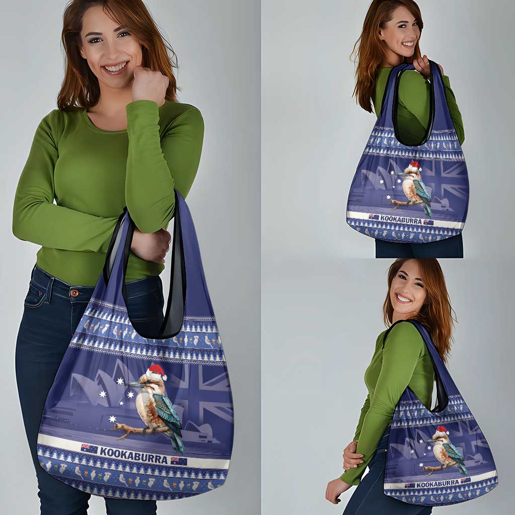 Aussie Kookaburra Grocery Bag Merry Christmas Blue Style