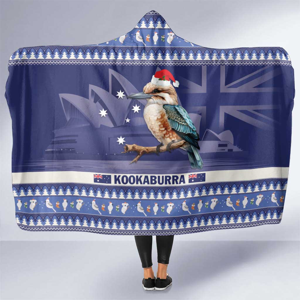 Aussie Kookaburra Hooded Blanket Merry Christmas Blue Style