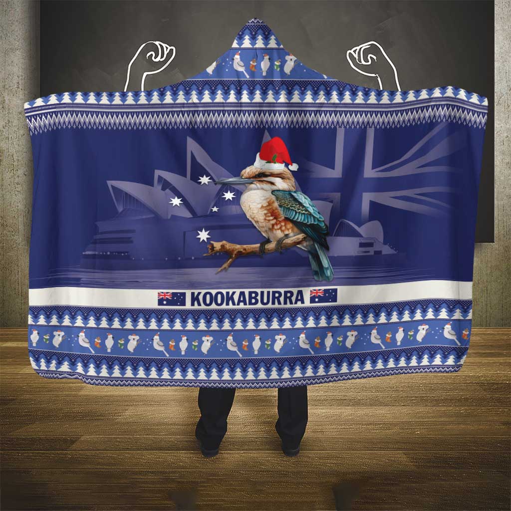 Aussie Kookaburra Hooded Blanket Merry Christmas Blue Style