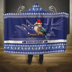 Aussie Kookaburra Hooded Blanket Merry Christmas Blue Style