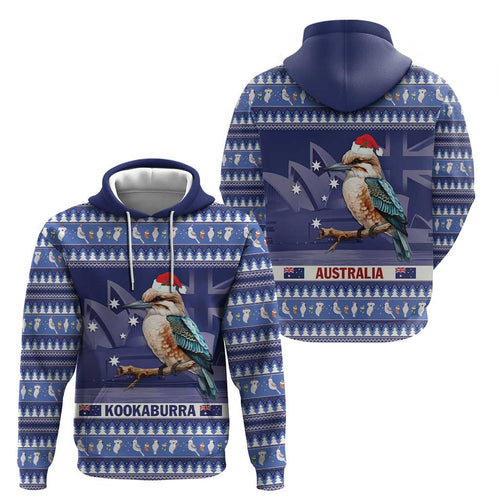 Aussie Kookaburra Hoodie Merry Christmas Blue Style
