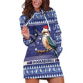 Aussie Kookaburra Hoodie Dress Merry Christmas Blue Style