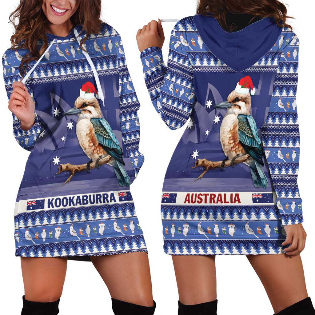 Aussie Kookaburra Hoodie Dress Merry Christmas Blue Style