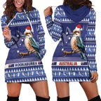 Aussie Kookaburra Hoodie Dress Merry Christmas Blue Style