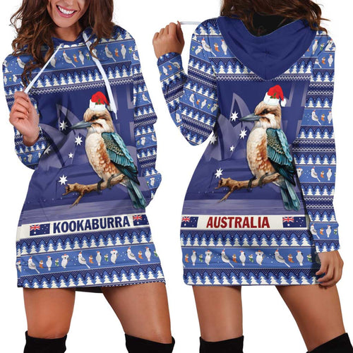 Aussie Kookaburra Hoodie Dress Merry Christmas Blue Style