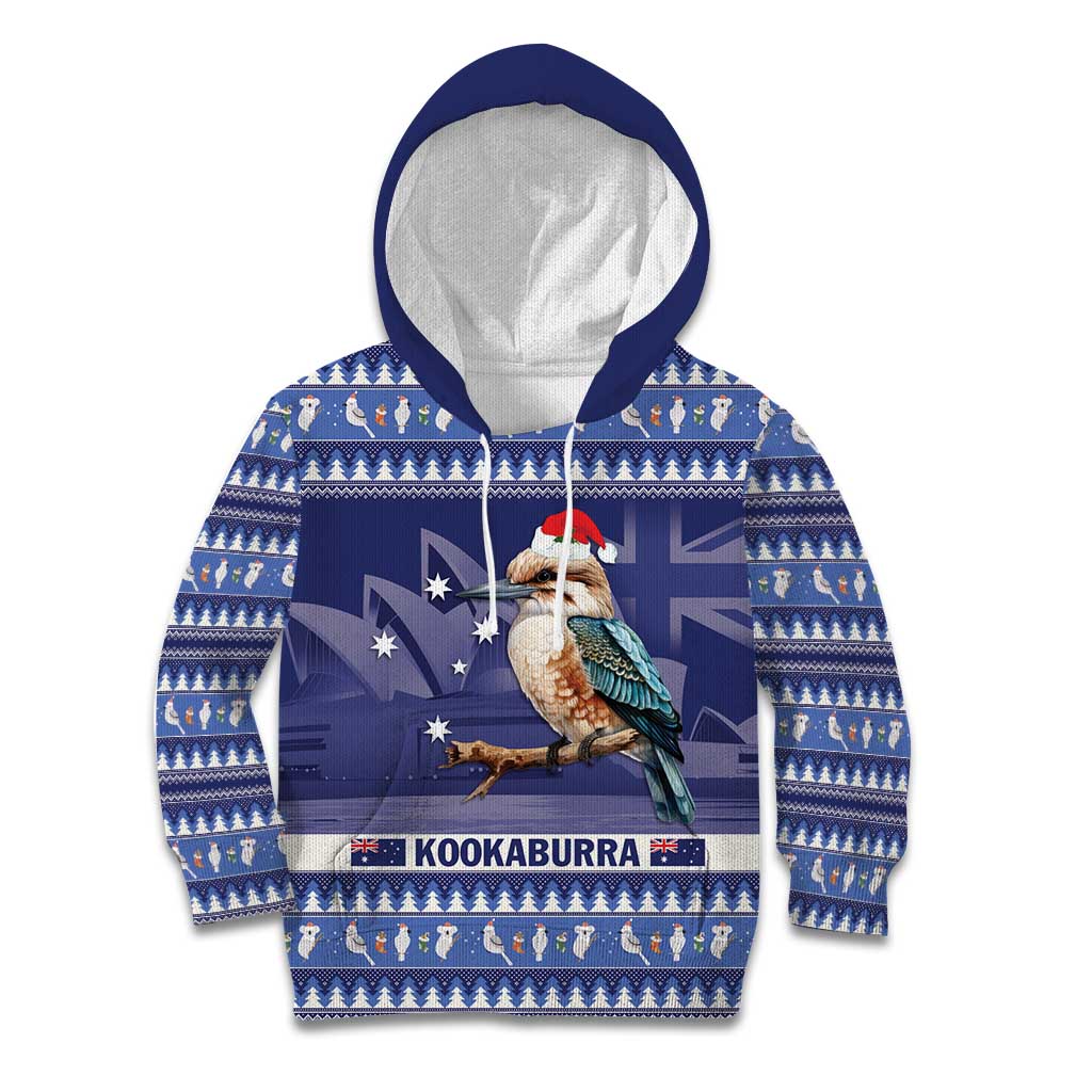 Aussie Kookaburra Kid Hoodie Merry Christmas Blue Style