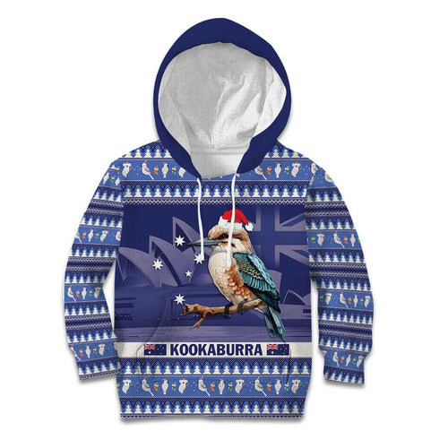 Aussie Kookaburra Kid Hoodie Merry Christmas Blue Style