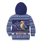 Aussie Kookaburra Kid Hoodie Merry Christmas Blue Style