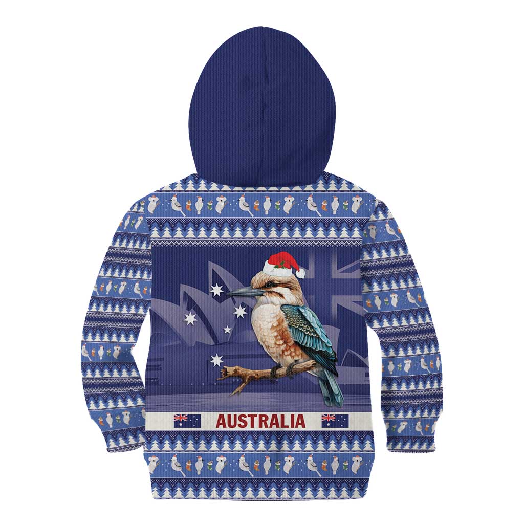 Aussie Kookaburra Kid Hoodie Merry Christmas Blue Style