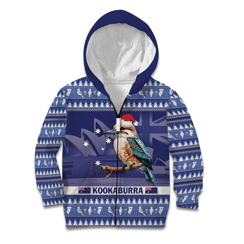 Aussie Kookaburra Kid Hoodie Merry Christmas Blue Style