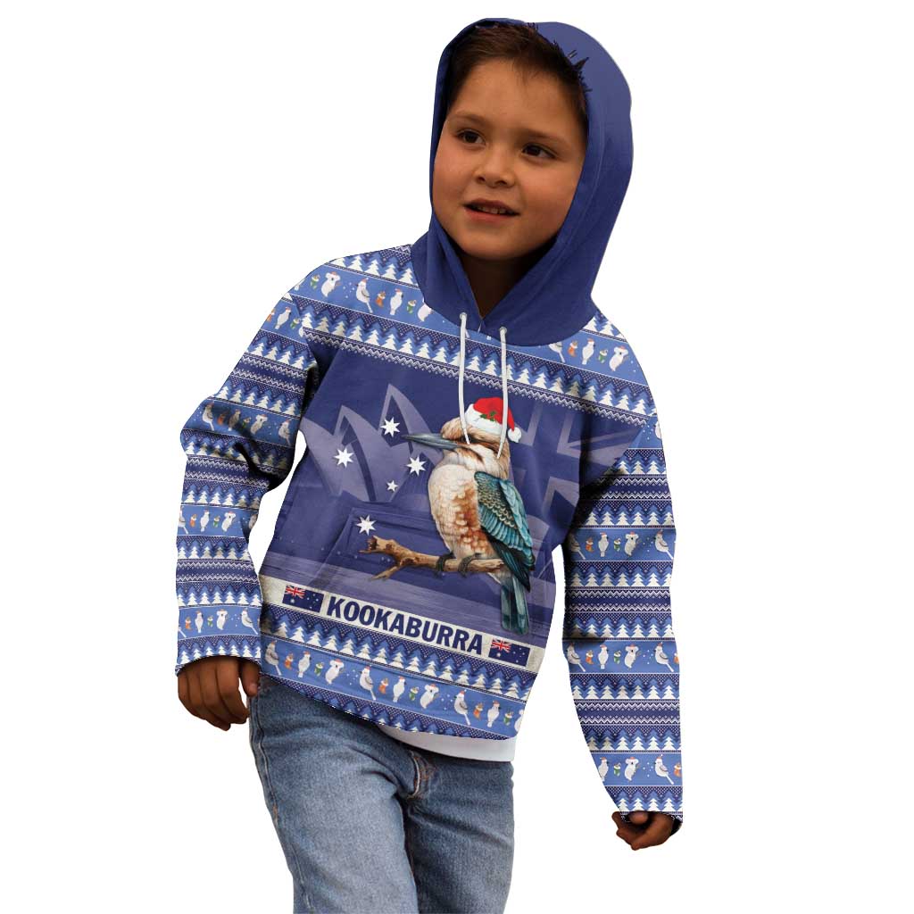 Aussie Kookaburra Kid Hoodie Merry Christmas Blue Style