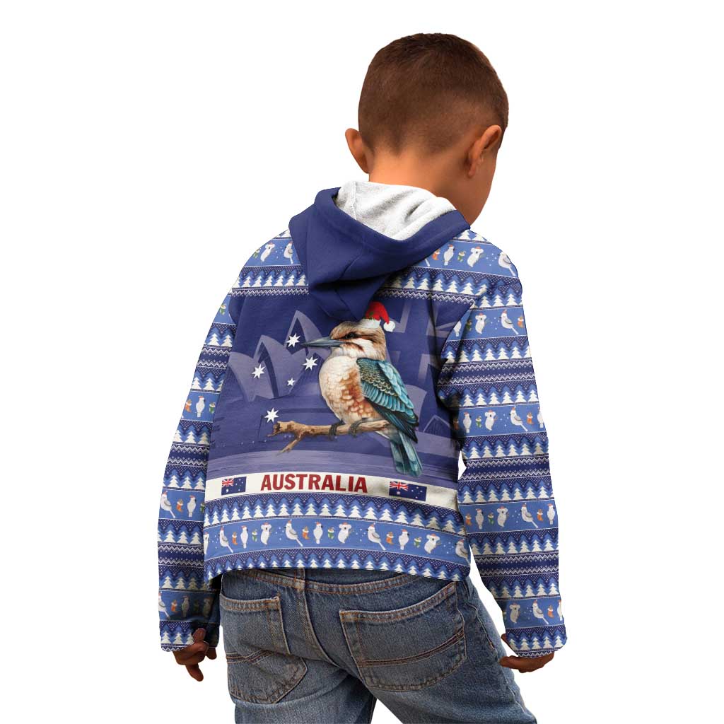 Aussie Kookaburra Kid Hoodie Merry Christmas Blue Style