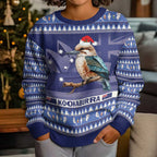 Aussie Kookaburra Kid Ugly Christmas Sweater Merry Christmas Blue Style