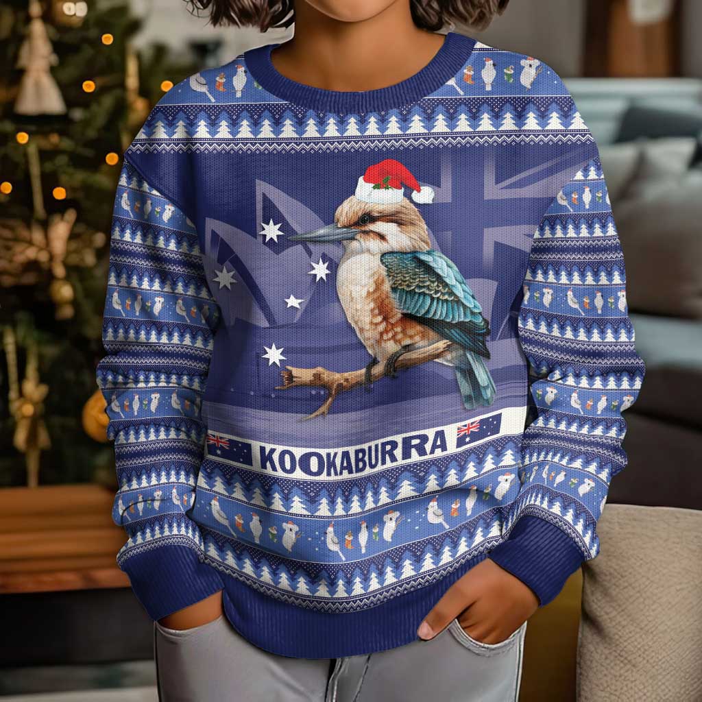 Aussie Kookaburra Kid Ugly Christmas Sweater Merry Christmas Blue Style