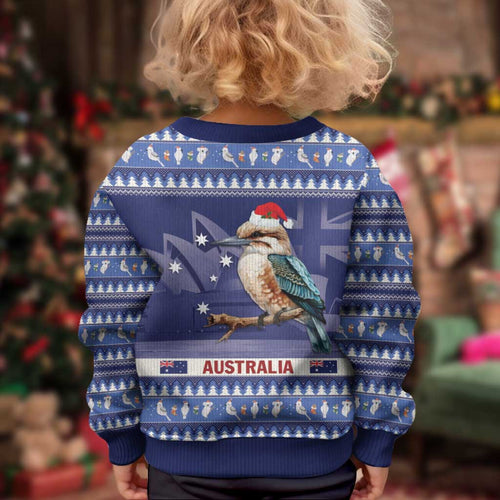 Aussie Kookaburra Kid Ugly Christmas Sweater Merry Christmas Blue Style