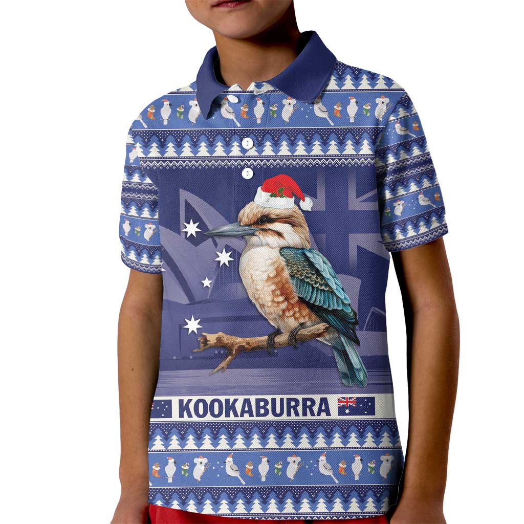 Aussie Kookaburra Kid Polo Shirt Merry Christmas Blue Style