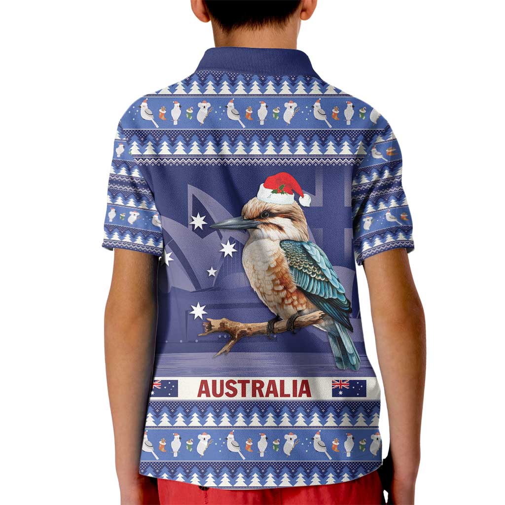 Aussie Kookaburra Kid Polo Shirt Merry Christmas Blue Style