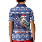 Aussie Kookaburra Kid Polo Shirt Merry Christmas Blue Style