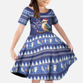 Aussie Kookaburra Kid Short Sleeve Dress Merry Christmas Blue Style