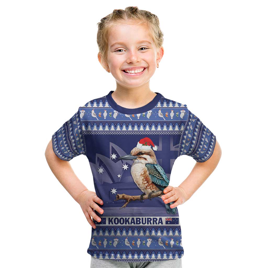 Aussie Kookaburra Kid T Shirt Merry Christmas Blue Style