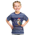 Aussie Kookaburra Kid T Shirt Merry Christmas Blue Style