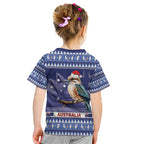Aussie Kookaburra Kid T Shirt Merry Christmas Blue Style