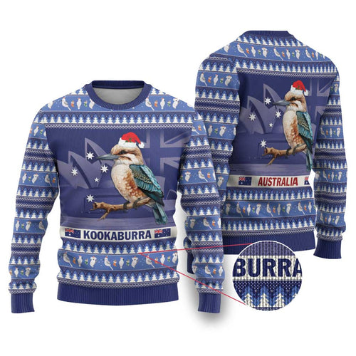 Aussie Kookaburra Ugly Christmas Sweater Merry Christmas Blue Style