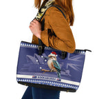 Aussie Kookaburra Leather Tote Bag Merry Christmas Blue Style
