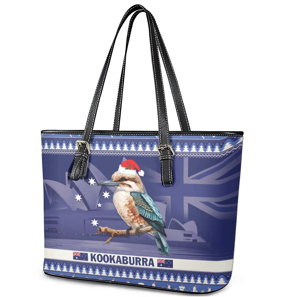 Aussie Kookaburra Leather Tote Bag Merry Christmas Blue Style
