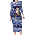 Aussie Kookaburra Long Sleeve Bodycon Dress Merry Christmas Blue Style