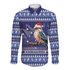Aussie Kookaburra Long Sleeve Button Shirt Merry Christmas Blue Style