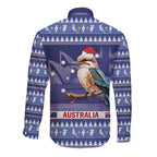 Aussie Kookaburra Long Sleeve Button Shirt Merry Christmas Blue Style