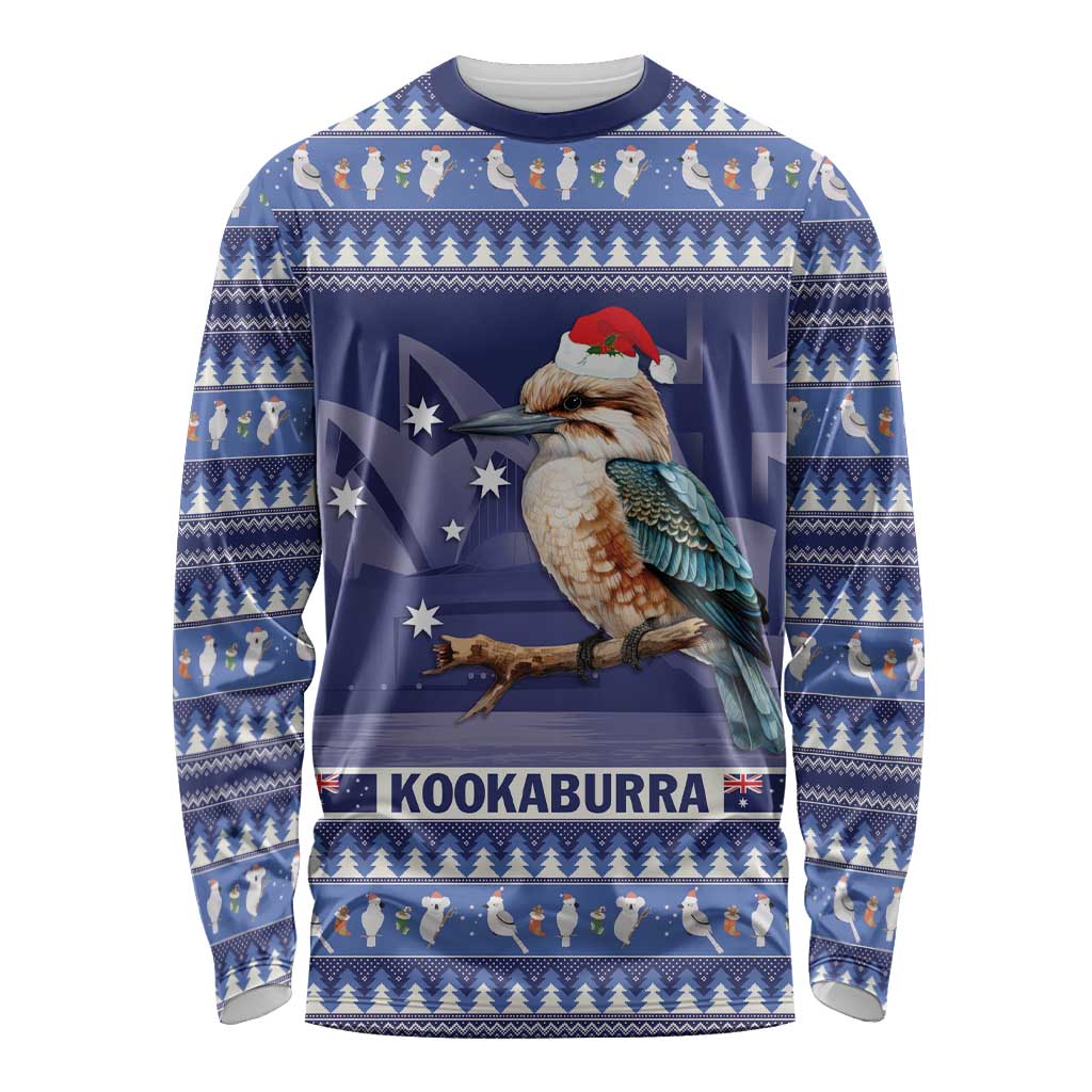 Aussie Kookaburra Long Sleeve Shirt Merry Christmas Blue Style
