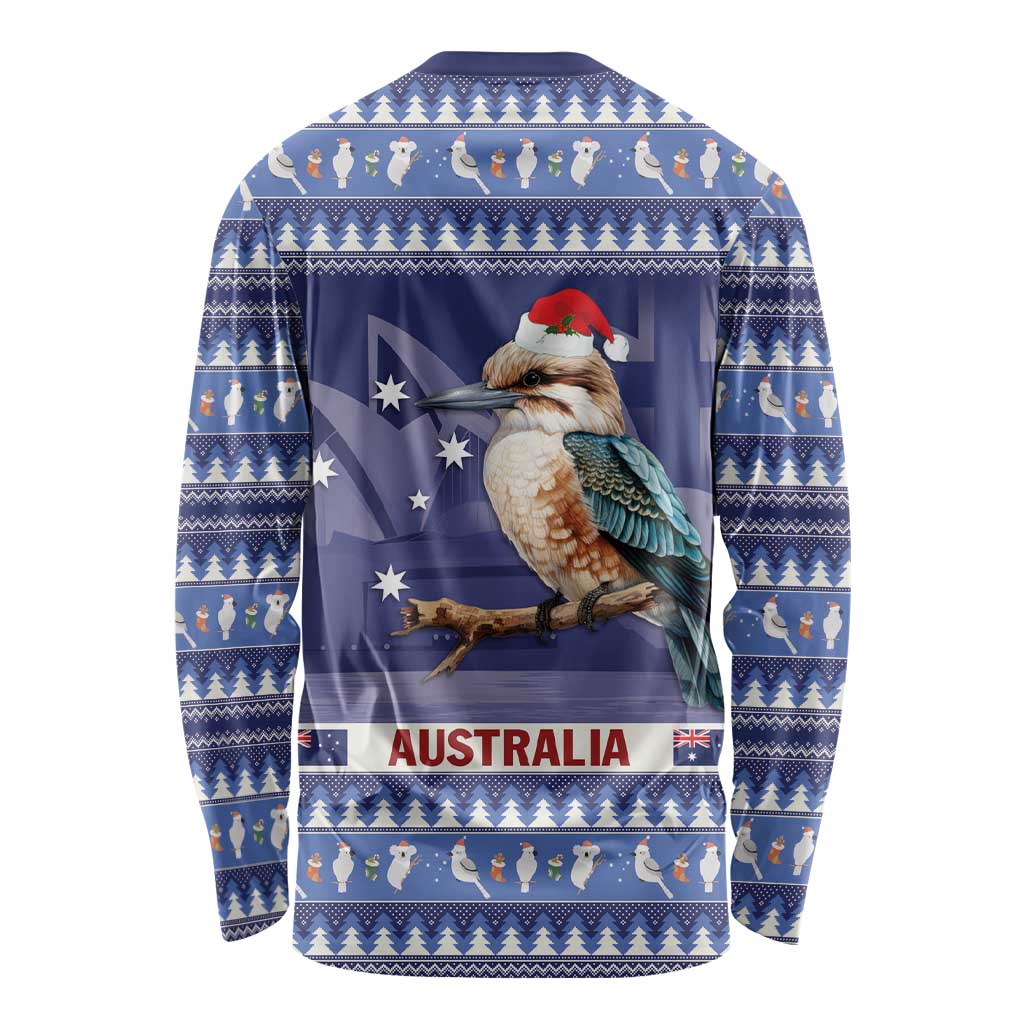 Aussie Kookaburra Long Sleeve Shirt Merry Christmas Blue Style