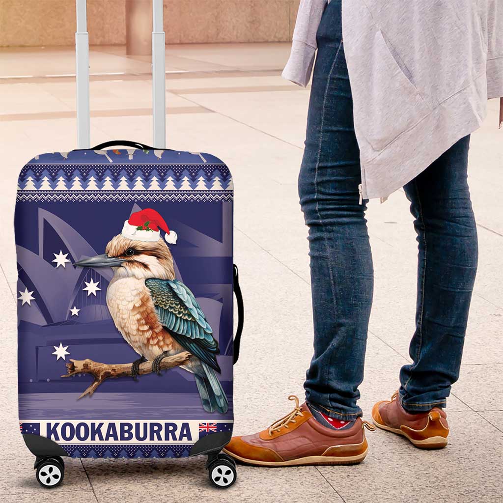 Aussie Kookaburra Luggage Cover Merry Christmas Blue Style