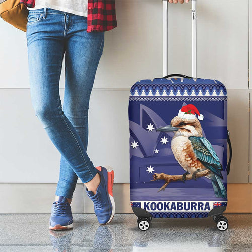 Aussie Kookaburra Luggage Cover Merry Christmas Blue Style