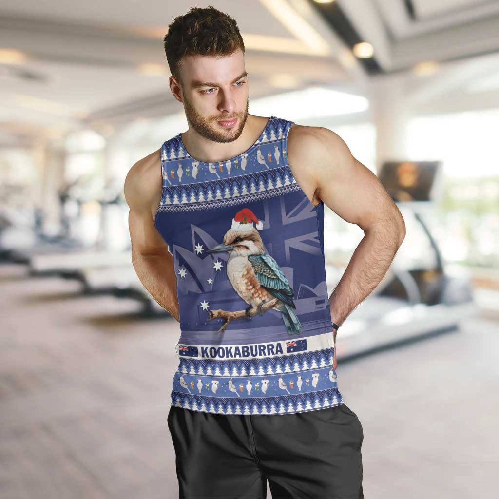 Aussie Kookaburra Men Tank Top Merry Christmas Blue Style