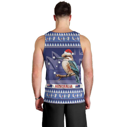 Aussie Kookaburra Men Tank Top Merry Christmas Blue Style