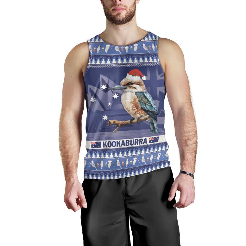 Aussie Kookaburra Men Tank Top Merry Christmas Blue Style