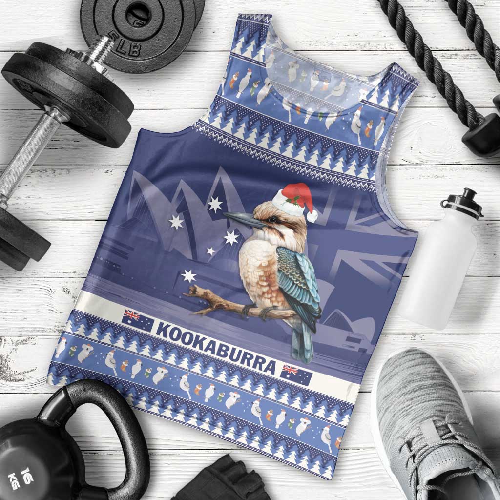 Aussie Kookaburra Men Tank Top Merry Christmas Blue Style