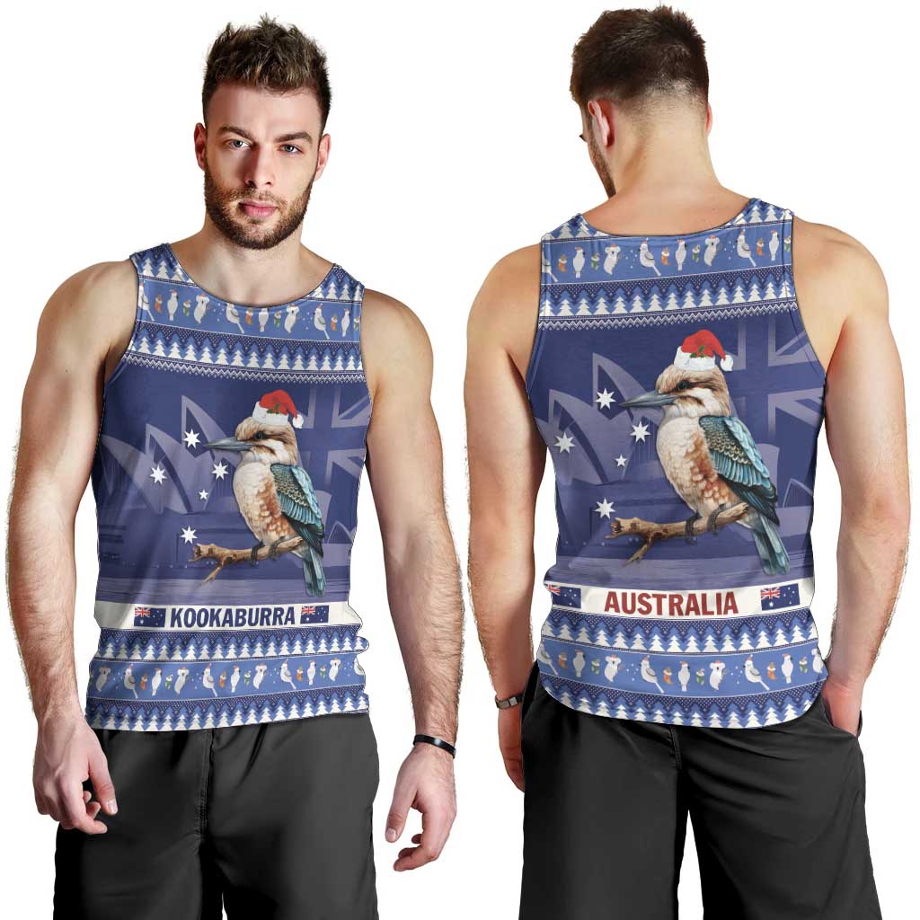 Aussie Kookaburra Men Tank Top Merry Christmas Blue Style