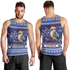 Aussie Kookaburra Men Tank Top Merry Christmas Blue Style