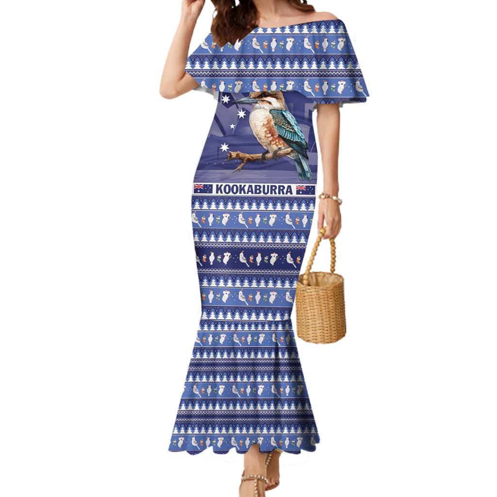 Aussie Kookaburra Mermaid Dress Merry Christmas Blue Style