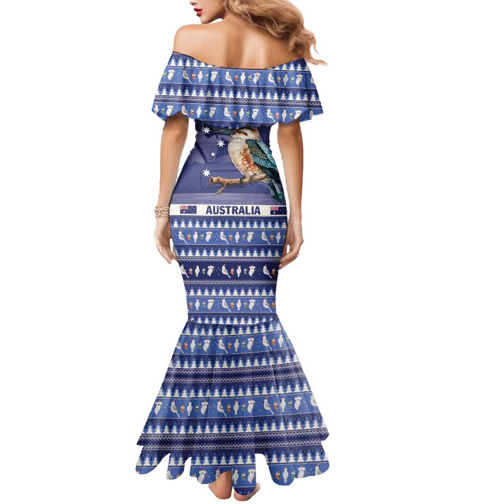 Aussie Kookaburra Mermaid Dress Merry Christmas Blue Style