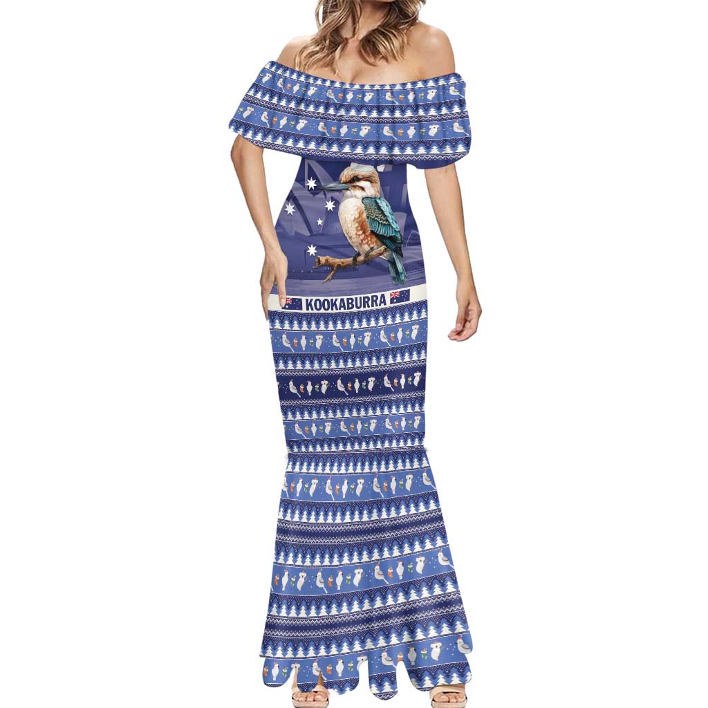 Aussie Kookaburra Mermaid Dress Merry Christmas Blue Style